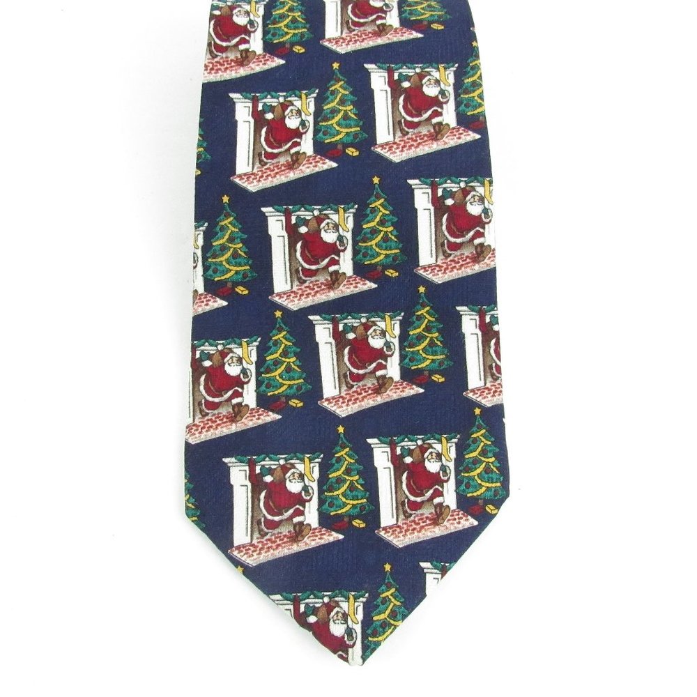 Noel Christmas Blue Santa Claus chimney Tie 56" Long